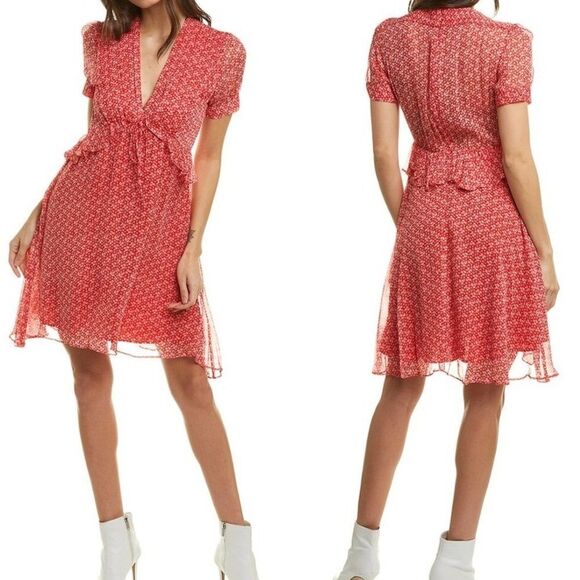 New The Kooples Red Ditsy Flowers Spring Liberty Dress Fit Flare PInup 1 / S - Picture 1 of 9